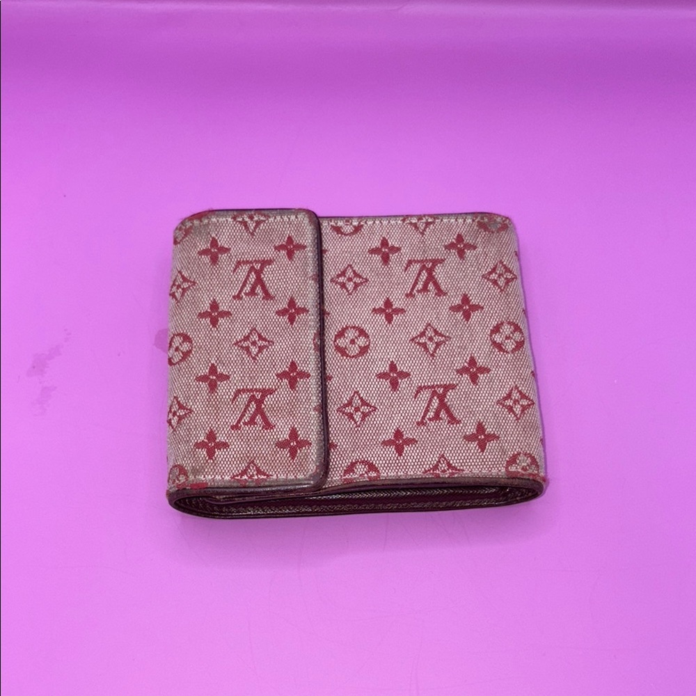 authentic Louis Vuitton Red and Tan Monogram Wallet Mini Lin
